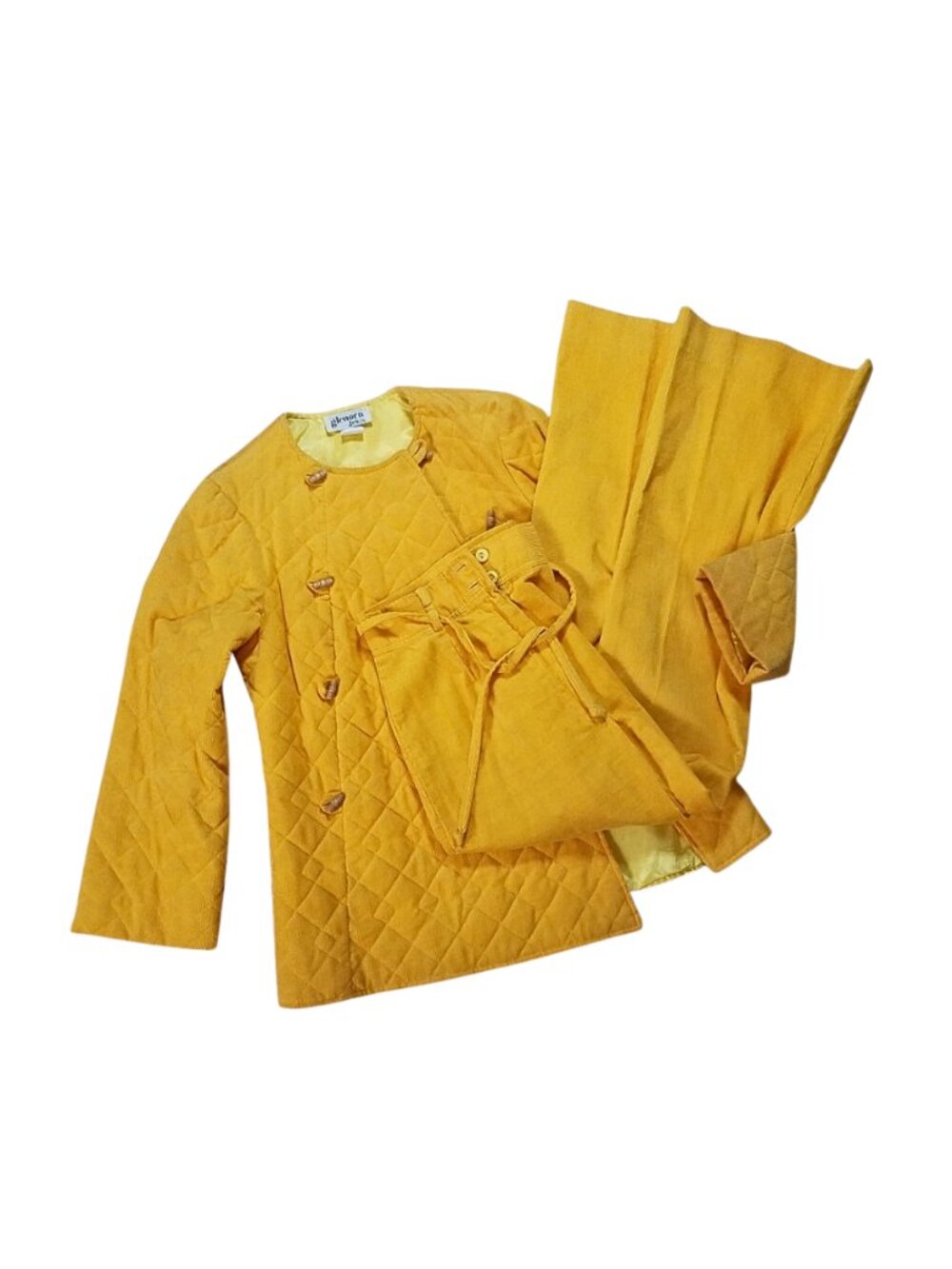 Vintage Glenora Jr's LTD Solid Yellow Pants Set 2 Piece With Button Jacket